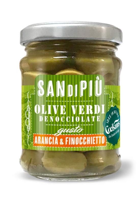 Pitted green olives - orange and fennel flavor